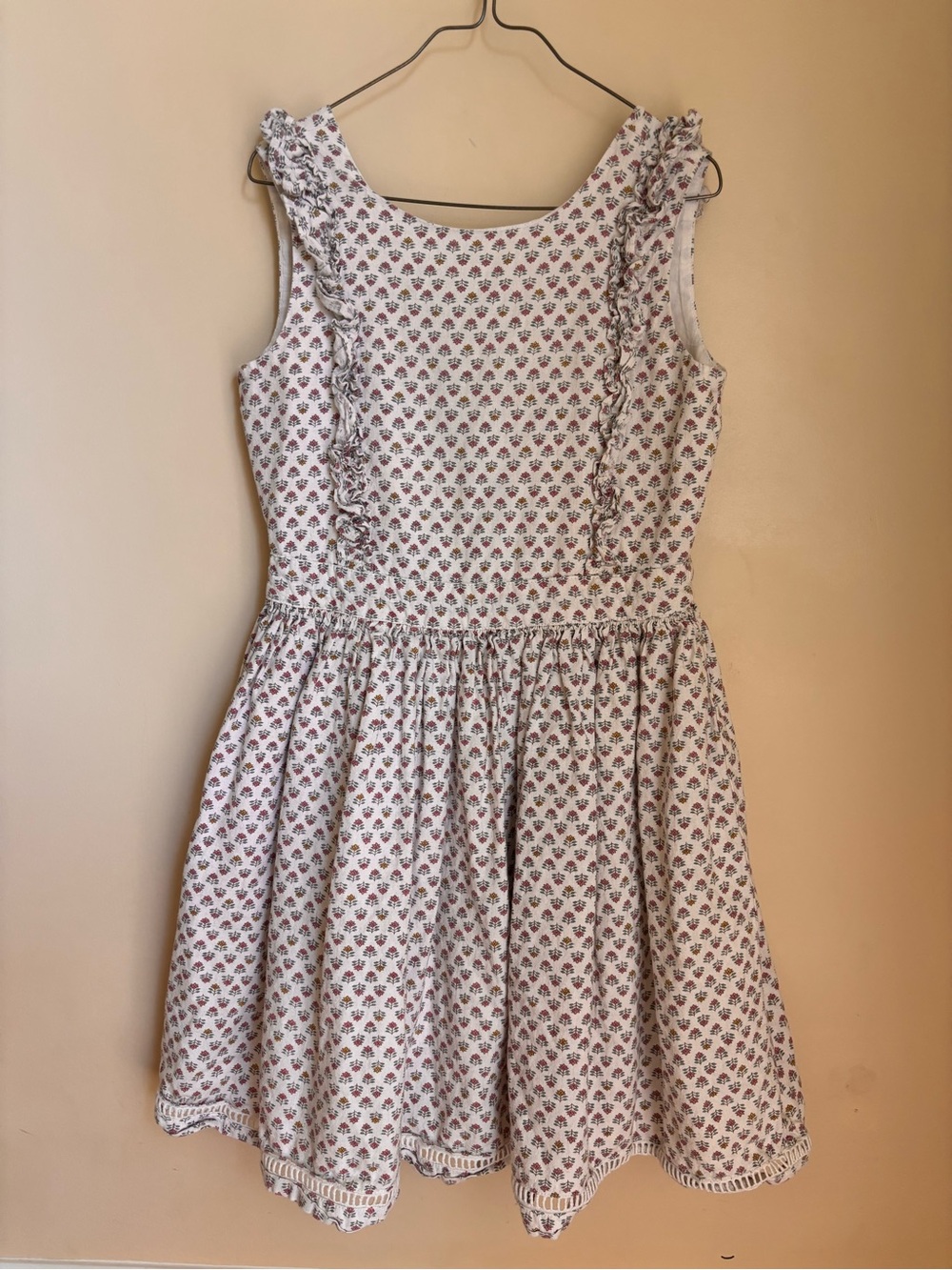 Hope & Henry Girls White Floral Ruffle Sundress Organic Cotton Linen Pinafore